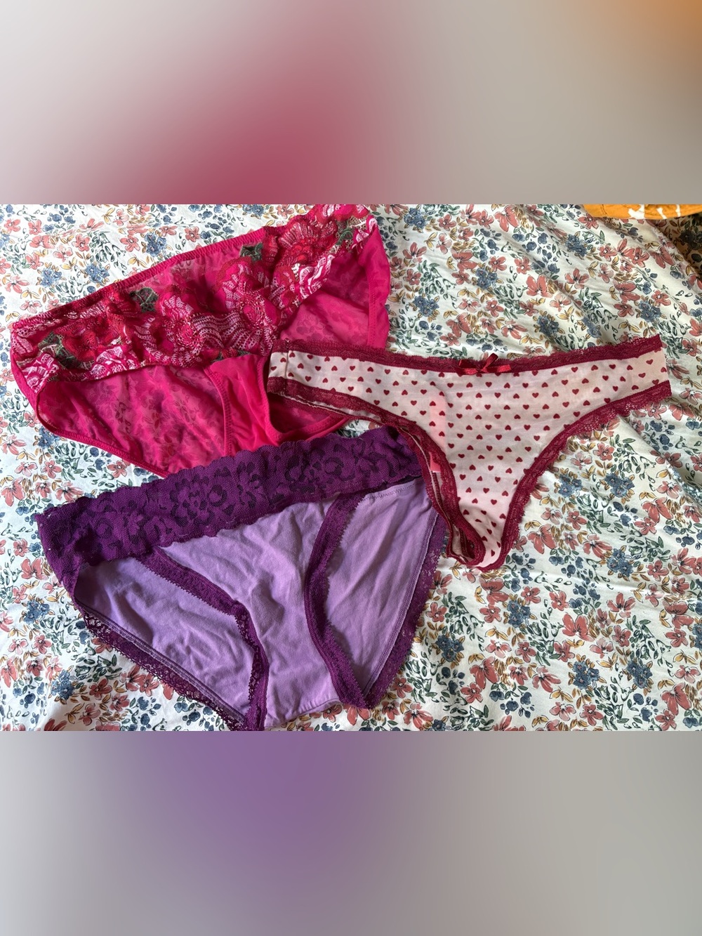 Women’s 3-Pack Lace & Cotton Bikini & Thong Panties - Pink, Fuchsia, Lavender